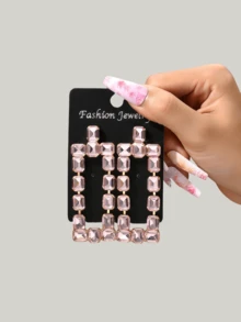 1 Pair Imitation Gemstone Geometric Square Dangle Earrings Simple Classic Jewelry For Party Prom - Multicolor - View 10