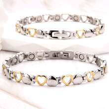 1pc Heart-Shaped Magnetic Bracelet, Stainless Steel Bracelet With Adjustable Sizing Tool Jewelry Gift (Silvery+Golden)