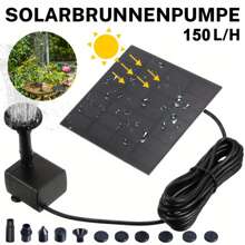 Solar Fountain Pump Head, Solar Fountain Pump Kit, Outdoor Garden Fountain, Separate Pump And Solar Panel For Easy Installation And Use, Comes With 3 Connector Rods And 8 Nozzles, Solar Powered, No Battery Required, Suitable For Outdoor Water Features, Gardens, Small Ponds, Patios And Fish Tanks - Simple Round Shape, Durable Plastic