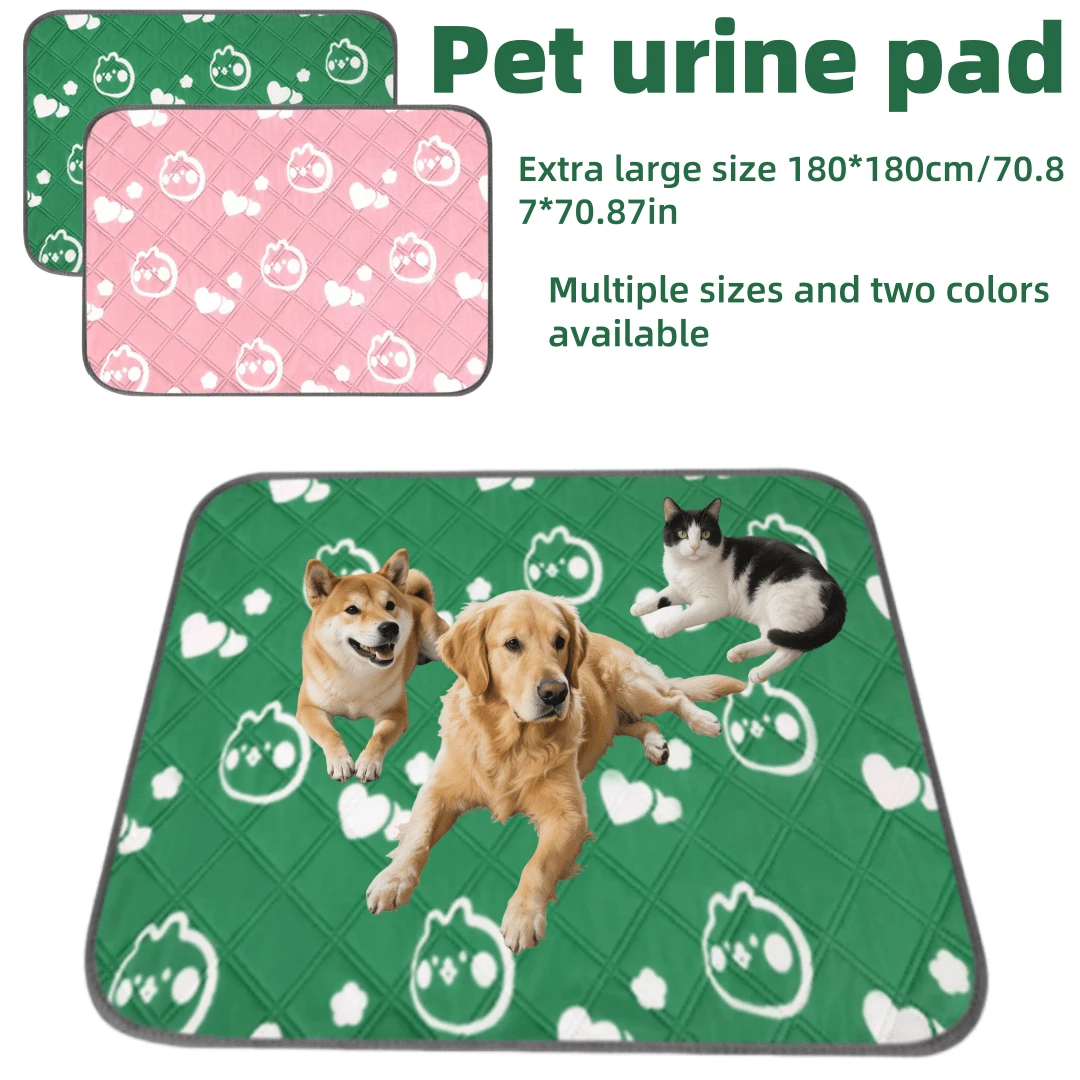 1-Pack - Reusable Dog Training Mat, 180*180cm/70.87*70.87in Super Large Size, Multiple Sizes Available, Suitable For Dog Cages, Floors, Sofas, Car Mats, Potties, Boxes, Cute Prints, Suitable For Most Dogs, Cats And Pets (Green Print)