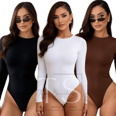 Kit 3 Body Suplex Manga Longa Feminino Inverno Frio Segunda Pele Decote Careca bory Blusa Frio