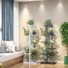 Estantería metálica para plantas de 3/4/5/6/7/8 niveles, soporte multifuncional para macetas de interior/exterior, estantería de piso de una sola capa para patio, jardín, rincón, balcón, sala de estar, color negro