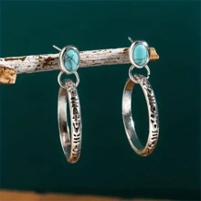 1 Pair Women's Bohemian Style Earrings, Vintage Imitation Turquoise Round Earrings, Suitable For Daily, Party, Festival Gifts