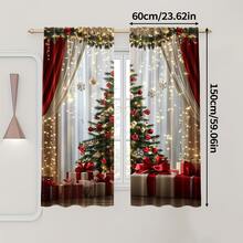 2 piezas de cortinas de Navidad de estilo europeo minimalista y lujoso - Patrón de copo de nieve rojo y dorado, 100% poliéster transparente con ojales, adecuado para sala de estar y dormitorio, lavar a mano, sin barras incluidas, decoración navideña para ventana, jacquard lujoso