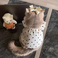 1pc Summer Polka Dot Ruffle Hem Pet Dog Dress, Lightweight Sun Protection Puppy/Kitten Summer Clothes