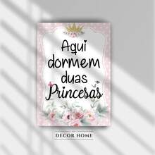 Kit 3 Quadros Aqui Dormem Duas Princesa, Quadro de irmãs Decoração de Casa Sala Quarto Infantil Meninas - Rosa Bebê - Visão 6