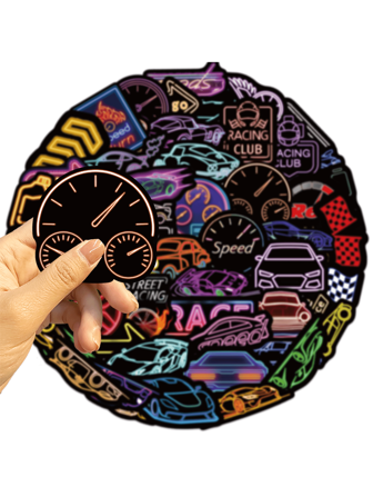 50 قطعة ملصقات السباق الرملي المتسلسلة الفلورسنت، ملصقات سباق مطبوعة شخصياً، ملصقات PVC لاصقة بأشكال غير منتظمة، ديكورات أمتعة، أغطية هواتف وحواسيب، خوذات، زجاجات مياه، ديكورات دفاتر الذكريات الشخصية