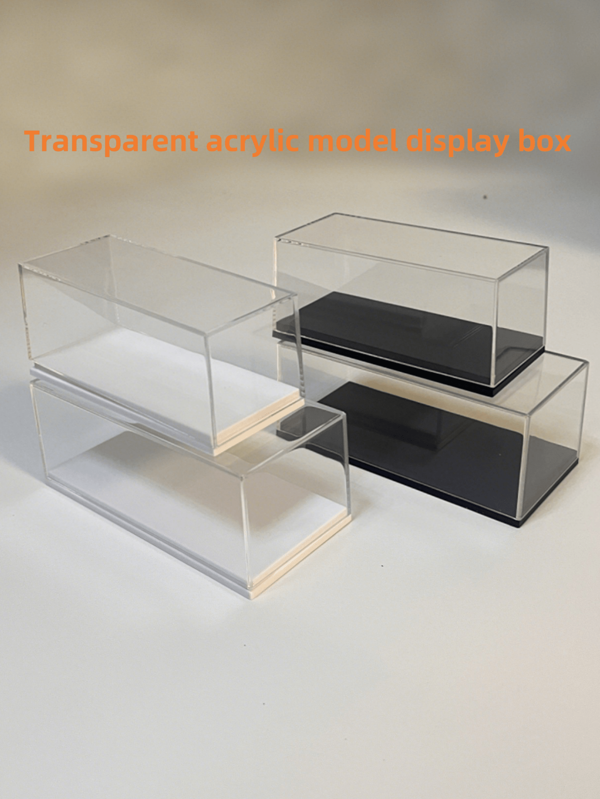 Transparent Acrylic Display Case, Anime Figurine, Car Model Doll Collectible Dust-Proof Box, Rectangular Display Protector, Black/White Storage Box
