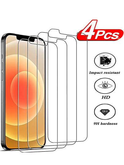 4pcs Anti-Scratch Tempered Glass Screen Protector Compatible With IPhone 11/12/13/14/15 Pro Max/16 Pro Max/16 Plus/16e/Mini/Plus/Se Screen Protection Essentials, Applicable To Daily Shield, Office, Home Phone Screen Protector Phone Accessories