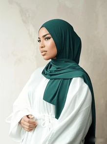 1pc Women's Solid Color Soft Modal Trim Decor Casual Arabian Loose Long Scarf, Conservative Plain Headscarf Suitable For Daily Use