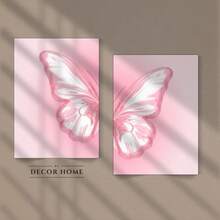 Kit 2 Butterfly Wings Frames Pink Gradient Background Home Decor Living Room Kitchen Bedroom Feminine MDF 20x28 - Hồng - Xem 2
