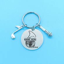 Custom Musical Note Mircophone Keychain, Laser Engraved Instrument Keyring, Personalized Horn Trombone Flute Saxophone Charm Key Chain, Graduation Party Accessories, Christmas Gifts For Music Lovers - Silver - View 9
