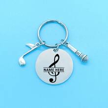 Custom Musical Note Mircophone Keychain, Laser Engraved Instrument Keyring, Personalized Horn Trombone Flute Saxophone Charm Key Chain, Graduation Party Accessories, Christmas Gifts For Music Lovers - Silver - View 15