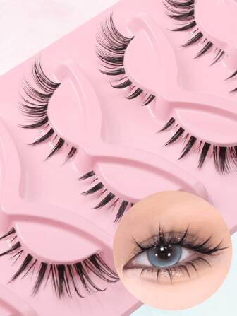 5 Paia di ciglia finte spesse e naturali a forma di occhio di gatto, lunghezza 7-16 mm, arricciatura a D stile russo, set di estensioni di ciglia lunghe e seducenti per il make-up (5 paia), adatte per Ognissanti e Natale