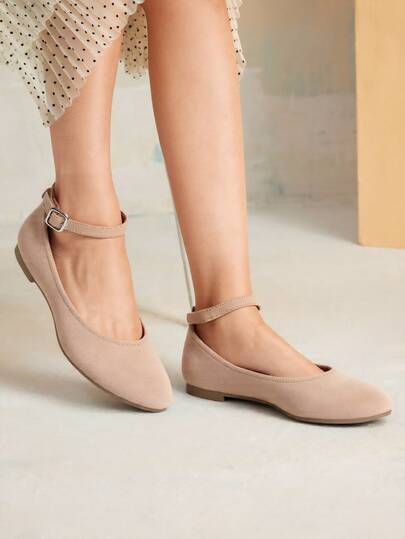  REVREAL Suede Ballet Flats With Ankle Strap