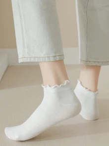 6/12 đôi cho nữ, viền tai nhún bèo đen trắng, thoáng khí và sảng khoái, phong cách Ins, tất mắt cá chân phong cách đại học, ở nhà, đi làm, dự tiệc, quà tặng ngày lễ tình nhân - Nhiều màu - Xem 3