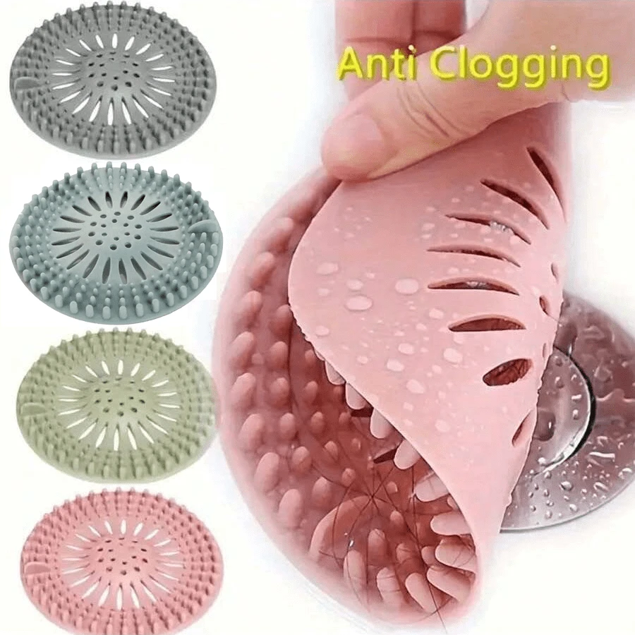 1pc/2pcs/3pcs/4pcs Silicone Shower Drain Hair Catcher, Anti-Clog Sink Strainer, Deodorizing Drain Filter, Kitchen Sink Hair Stopper, Prevent Sewer Clogs