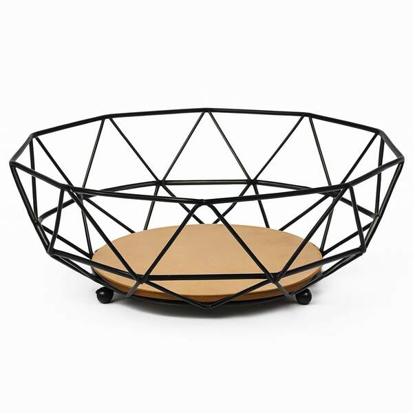  Fruteira Decorativa BSMIX Preto Fosco em Aço Carbono – Cesta Organizadora de Frutas, Legumes e Pães com Design Geométrico Moderno, Ventilada e Durável para Cozinha, Sala de Jantar, Área Gourmet, Mesa de Centro e Ambientes Comerciais