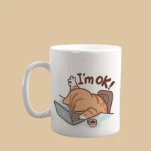 我很好”猫主题陶瓷咖啡杯 - 可重复使用，保温，适用于冷热饮品，是送给猫爱好者的完美礼物，仅可手洗 - 白色 - 查看 6