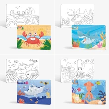 Qiwan 48Pcs Ocean Animals Underwater World Interlocking Puzzle, Shark, Sea Turtle, Octopus, Dolphin, Whale, Seahorse,White Coloring Board Double-Sided Educational Toys ,Birthday Party Gifts For Kids