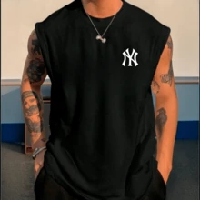 Kit 2 Men's Oversized Tank Tops Stylish Low-Cut Shirt Gym 100% Cotton Premium Streetwear - 黑色 - 查看 3