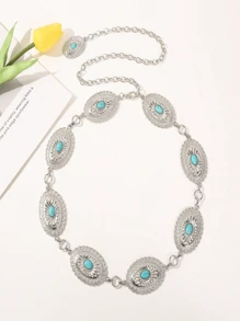 Decorated Waist Chain For Women, Gemstone Studded Thin Metal Cinch Belt, Waist Chain For Dresses