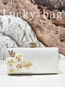 1 件奢华女士婚礼派对手提包和钱包珍珠花朵手拿包，适合女士优雅水钻婚礼晚宴钱包，带链条，适合晚宴、婚礼、宴会等正式场合，可作为女士礼物 - 彩色 - 查看 6