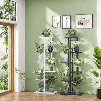 3/4/5/6/7/8 Tier Metal Plant Stand, Indoor/Outdoor Multifunctional Flower Pot Rack, Single Layer Floor Standing Plant Shelf For Patio, Garden, Corner, Balcony, Living Room, Black