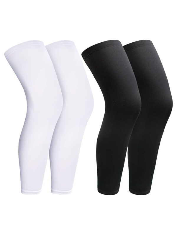 1 Pair Full Leg Compression Sleeves, Compression Long Knee Sleeves Suitable For Men And Women Running, Basketball, Soccer (White And Black), Fishing