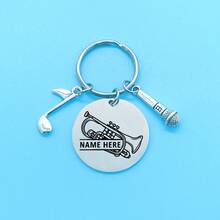 Custom Musical Note Mircophone Keychain, Laser Engraved Instrument Keyring, Personalized Horn Trombone Flute Saxophone Charm Key Chain, Graduation Party Accessories, Christmas Gifts For Music Lovers - Silver - View 13