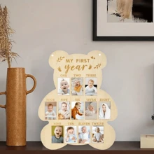 1 pieza Exhibidor de foto de hitos del primer año del bebé, placa conmemorativa del crecimiento de recién nacido mensual - Marco de fotos para colgar en la pared de madera, decoraciones para fiesta de baby shower, decoración de habitación, regalos para fiestas para niños, decoración de guardería (43*30cm/17*12in), incluye cinta y cuerda