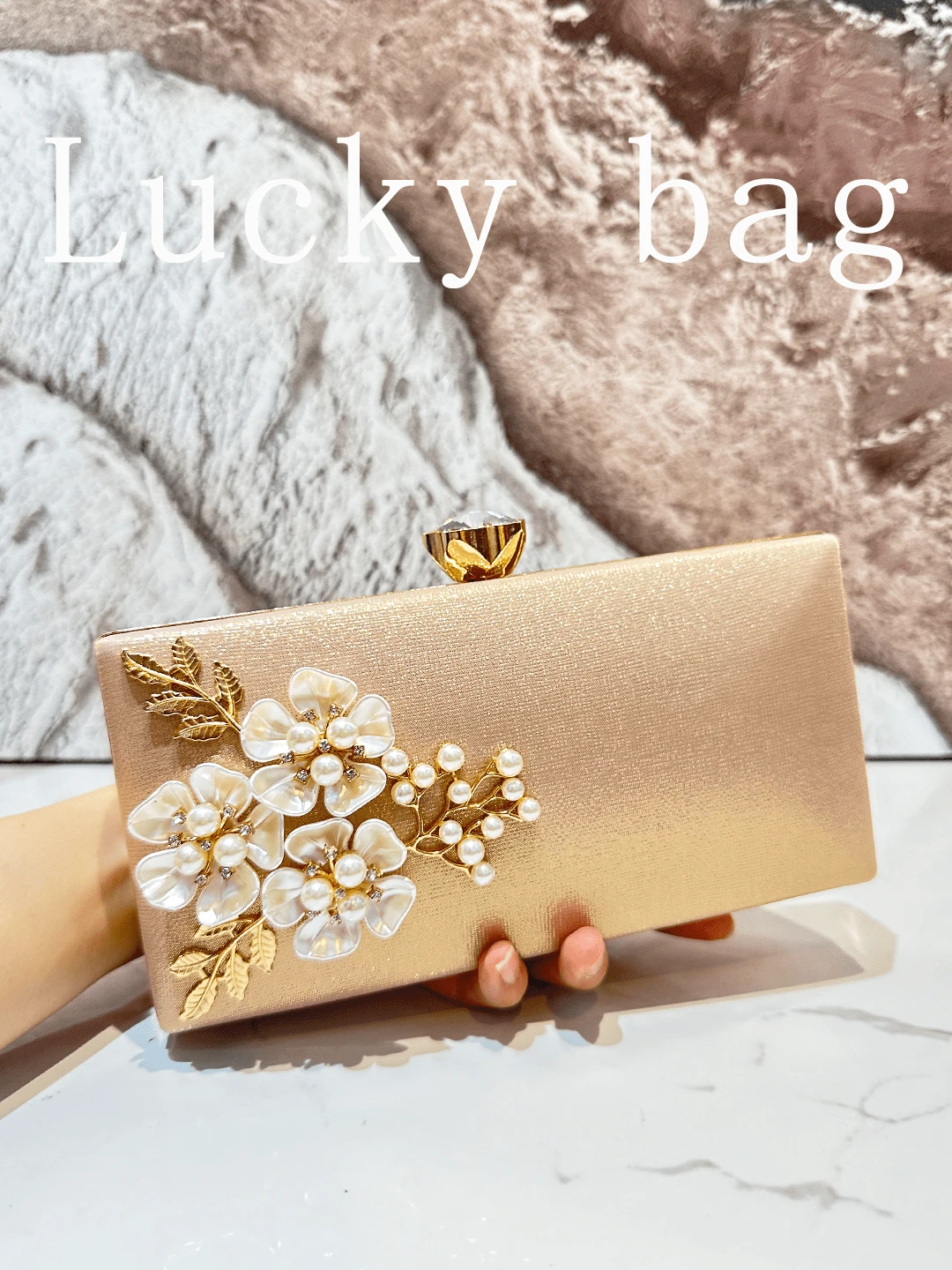 1 件奢华女士婚礼派对手提包和钱包珍珠花朵手拿包，适合女士优雅水钻婚礼晚宴钱包，带链条，适合晚宴、婚礼、宴会等正式场合，可作为女士礼物 - 彩色 - 查看 1