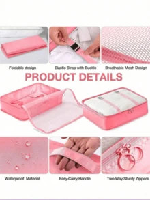 10/1pc Set Large Capacity Travel Storage Set, Lightweight Travel Makeup Bag, Foldable Luggage Storage Bag, Compression Storage Bag, Shower Bag, Multi-Functional Cosmetic Storage Bag, Travel Suitcase Storage Bag, Luggage Storage Bag, Includes Storage Bag, Foldable Makeup Bag,Bedroom Room Decor,Back To School - Pink - View 7