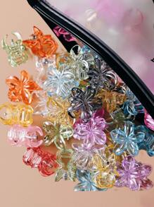 20pcs Cute Mini Hair Claw In Macaron Colors - Transparent Small Hair Gripper For Daily Use Fashion Hair Accessories Flower Claw Clips Elegant Hair Clip