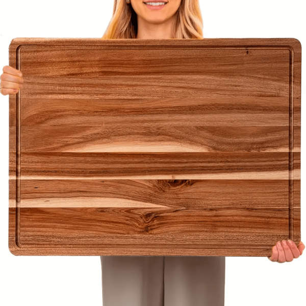 1pc Premium Acacia Wood Cutting Board With Juice Groove - Thick And Durable Rectangular Kitchen Chopping Block For Meat, Fruits & Vegetables - Ideal For Home Cooking And Food Preparation, Rustic Kitchen Tool