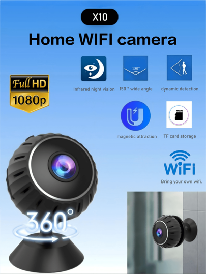 Câmera Wi-Fi magnética sem fio 1080P, 1 peça, mini visão noturna infravermelha de 3,3 cm de diâmetro, visão noturna HD, base magnética, detecção de movimento, alarme móvel, suporte para armazenamento em nuvem, adequada para casa, carro, escritório, interno/externo, online