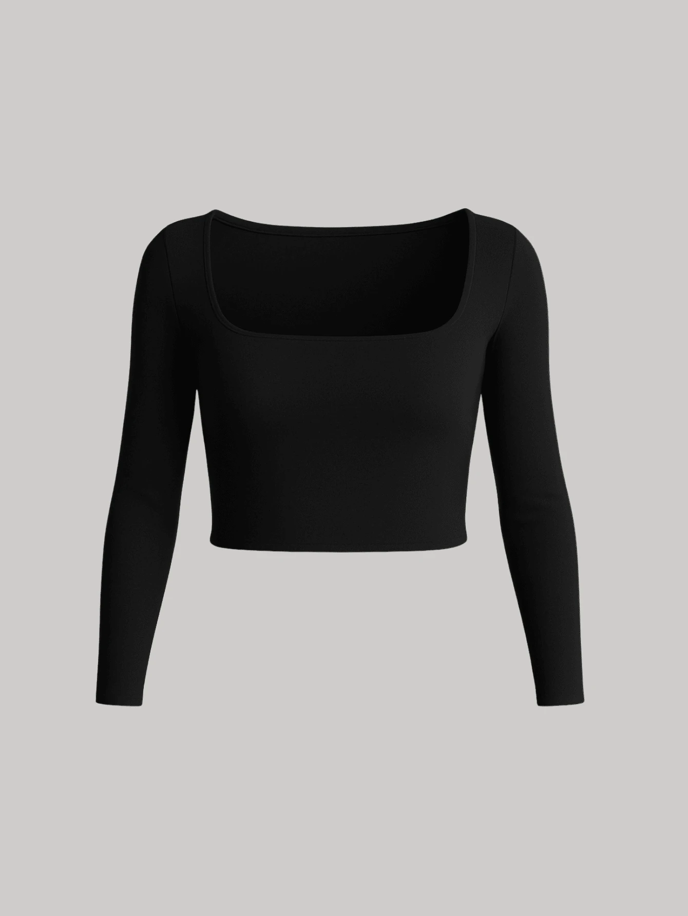 Cropped Long Sleeve Square Neck Winter Cold Weather Blouse SUPLEX - Black - View 1