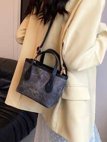 复古简约单肩包，2025春夏新款大容量托特包手提包，百搭休闲斜挎包 - 黑色 - 查看 4