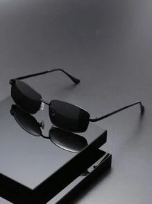 1 pièce Lunettes de soleil carrées métalliques rétro, lunettes décoratives classiques de mode unisexe avec protection UV pour l'extérieur, la plage et les voyages