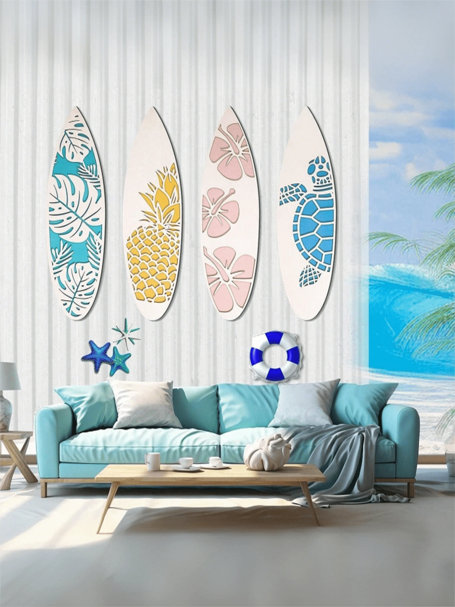 1 件夏威夷冲浪板墙饰，适合家庭和商业空间的热带木质墙饰 - 海滩主题室内/室外标志，耐用的冲浪板悬挂，适合酒吧、咖啡厅、圣诞礼物、沿海波西米亚风格乔迁装饰