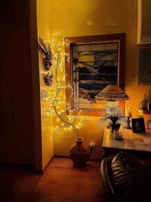 1 pieza Lámpara de rama artificial de 1,8 m/5,9 pies, lámpara de rama de sauce suave y flexible, alimentada por USB con 8 modos, 96 LED/144 LED, adecuada para decoración interior de sala de estar y dormitorio, iluminación ambiente interior, fiestas, reuniones, regalos de cumpleaños, iluminación decorativa de Halloween y Navidad