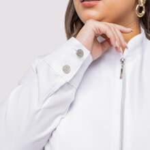 Jaleco Acinturado Plus Size Zíper Oxford Laço nas Costas Agne
