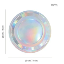 10pcs Iridescent Party Supplies Decoration, 7-Inch Dessert Plate, 9-Inch Dining Plate And 9OZ Paper Cup Set, Disposable Iridescent Paper Plate, Cups For Mermaid Birthday Wedding Party, Friends Dining, Festive Party - Multicolor - View 6