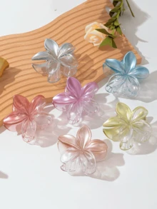 6pcs/Set Transparent Jelly Lotus Flower Plastic Hair Clips, Elegant & Versatile, Suitable For Daily, Party, Work, Travel, For Girls - Multicolor - View 4