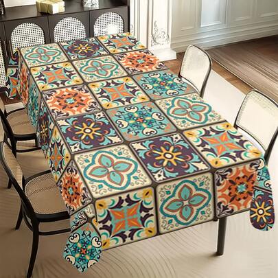 1/20 Pcs Modern Bohemian Printed Design Polyester Tablecloth - Rectangular, Machine Washable, Light Luxury Tablecloth For Home Decor, Picnic, Camping, Wedding And Party, Table Cloth | Luxury Design | Durable Tablecloth