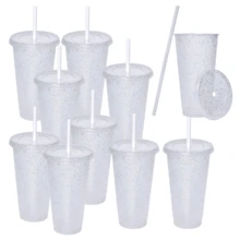 10 Vasos de plástico reutilizables diferente color. Con tapa push y popote. Vaso para fiestas Cap. 800 ml. - BLANCO FIESTA - Ver 1