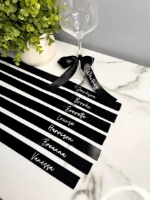 Custom Satin Ribbon,Wedding & Party Decor,Printed Favor Ribbons- Custom Print Ribbons- Personalized Ribbons For Favors- Imprinted Ribbon- Party Favor Ribbons- Name,Custom Wedding Champagne Glass Bow Personalized Satin Ribbon Name Tags Drink Name Tags Name Place Cards - Multicolor - View 7
