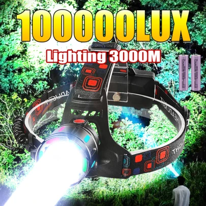 1PC Rechargeable LED Headlamp, Super Bright High Lumens Headlight, 4 Lighting Modes, Zoomable, Long Range 3000M Head Flashlight, Outdoor Head Torch For Camping, Fishing, Hiking, Cycling, Hunting, Emergency, Work