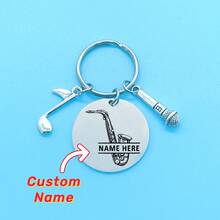 Custom Musical Note Mircophone Keychain, Laser Engraved Instrument Keyring, Personalized Horn Trombone Flute Saxophone Charm Key Chain, Graduation Party Accessories, Christmas Gifts For Music Lovers - Silver - View 3