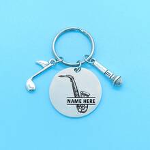 Custom Musical Note Mircophone Keychain, Laser Engraved Instrument Keyring, Personalized Horn Trombone Flute Saxophone Charm Key Chain, Graduation Party Accessories, Christmas Gifts For Music Lovers - Silver - View 11